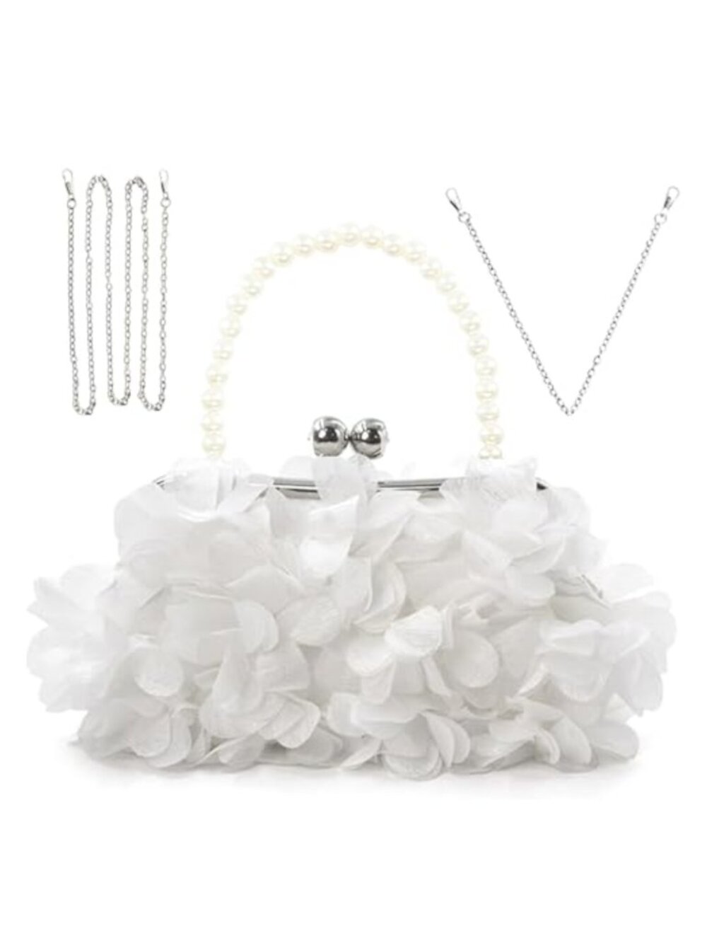 Satin Floral Applique Clutch Evening Bag Wristlet with Chain Strap